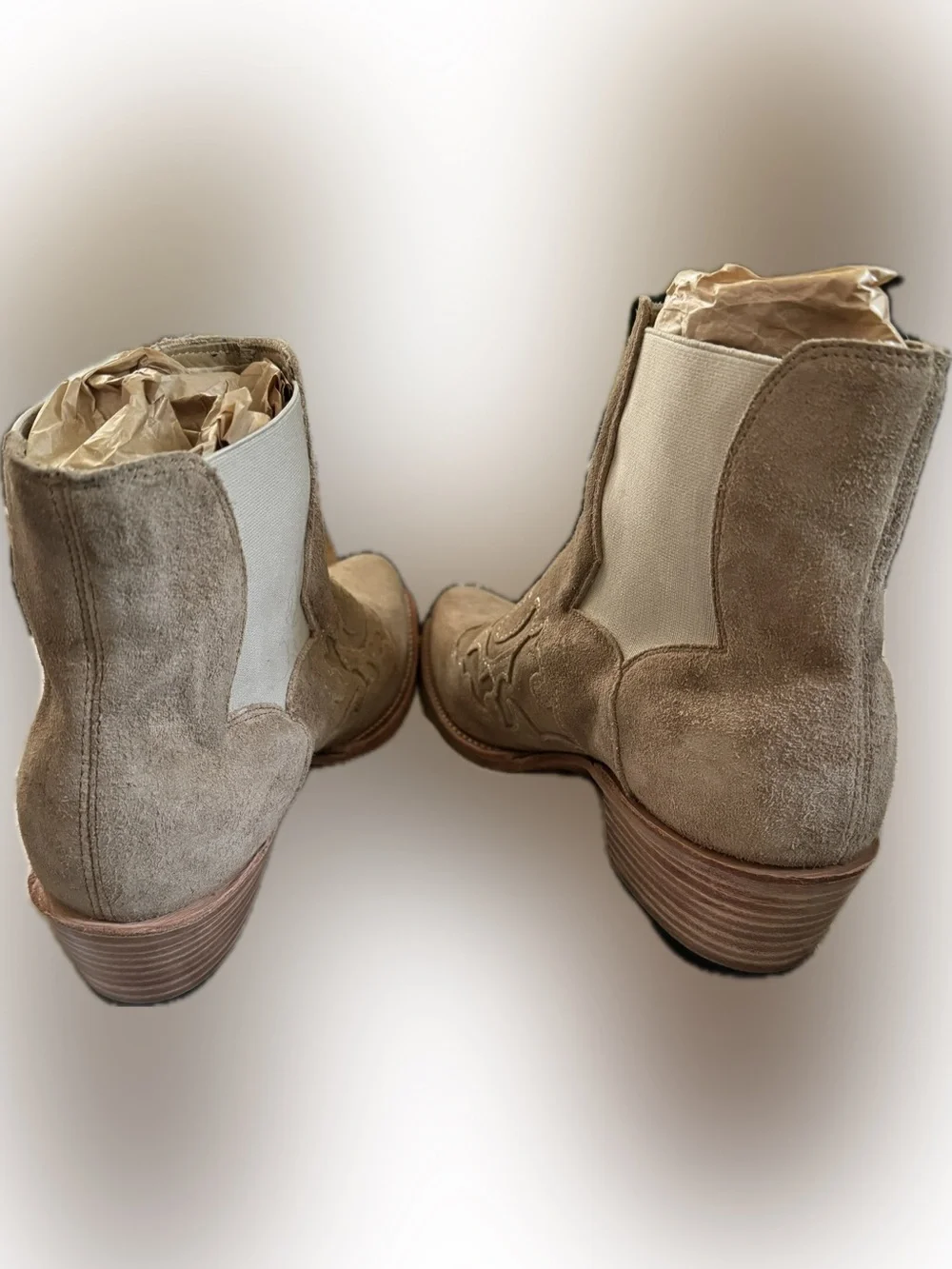 Stetson Taupe Suede Western Chelsea Ankle Boots